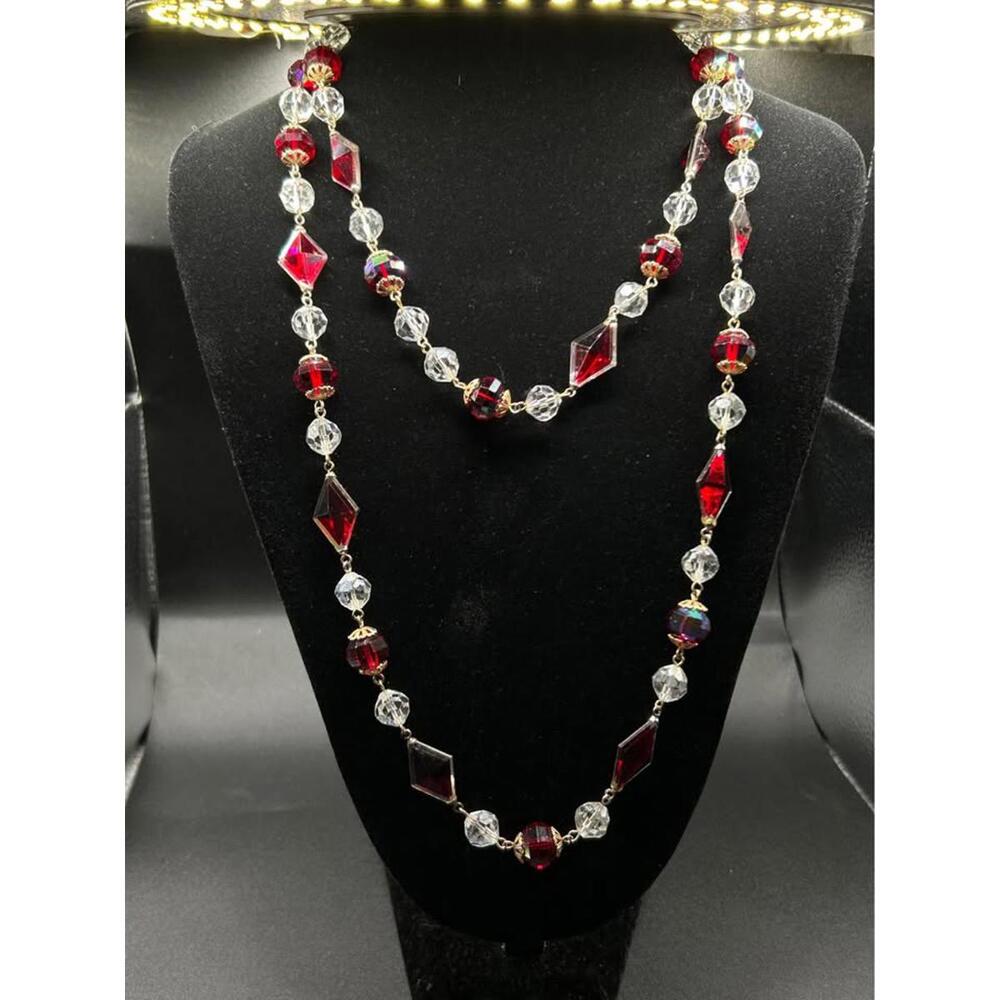 Vendome Necklace 
With Red and Regular Aurora Borealis crystal beads